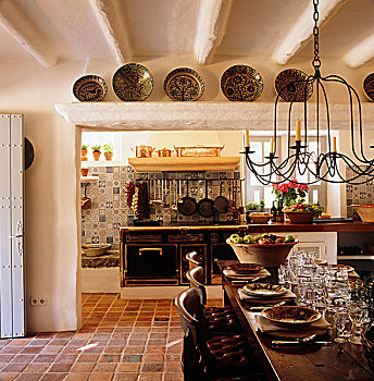 陶瓷,盘子,展示,高处,入口,厨房,就餐区