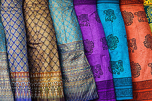 柬埔寨,收获,老,市场,展示,丝绸,材质