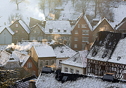 积雪,屋顶,风景,烟,烟囱,亚琛,北莱茵威斯特伐利亚,德国