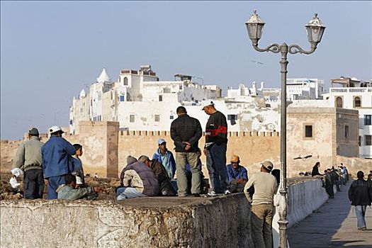 捕鱼者,站立,墙壁,历史,苏维拉,摩洛哥,非洲