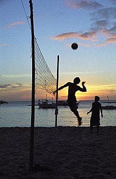 人,玩,截击球,球,白色背景,海滩,长滩岛,菲律宾