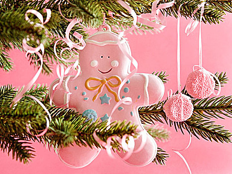 粉色,糖人,悬挂,圣诞树