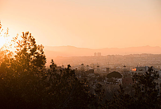 日落,巴塞罗那,加泰罗尼亚,西班牙