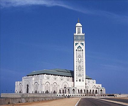 大清真寺,塔,蓝天,卡萨布兰卡,摩洛哥,北非