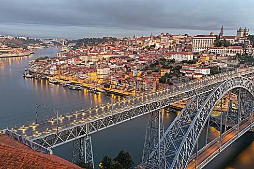 老城,桥,拱形,俯视,杜罗河,欧洲,波尔图,葡萄牙