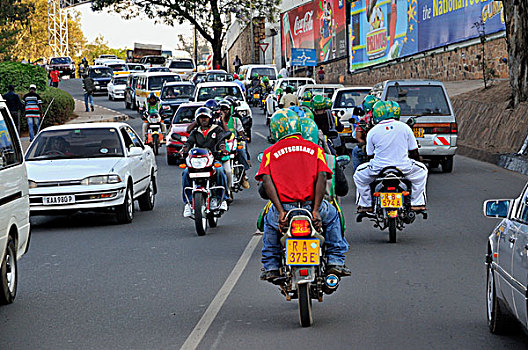 摩托车,骑乘,穿,针织衫,德国人,国家,足球队,卢旺达,非洲