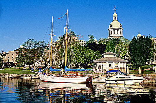 帆船,停靠,码头,市区,哈密尔顿,安大略省,加拿大
