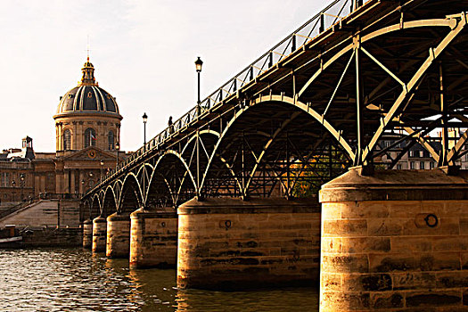 桥,艺术桥,巴黎,法国,上方,赛纳河,河
