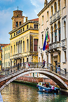 石头,步行桥,铁,栏杆,穿过,运河,威尼斯,意大利