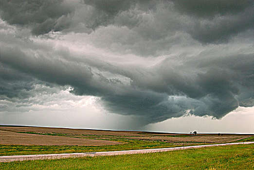 恶劣,雷暴,云,上方,农场,土地,南达科他,美国