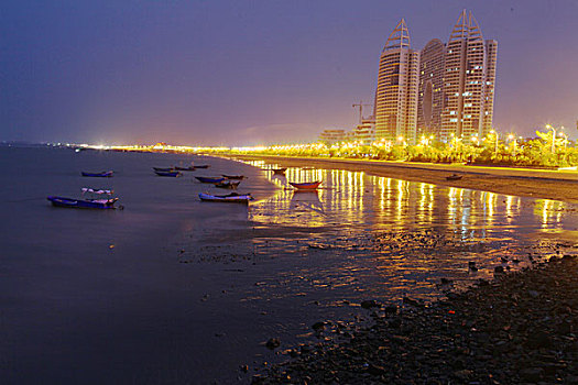 北海,金滩,银滩,礁石,沙滩,浴场,海水,海浪,风光,自然,夜景