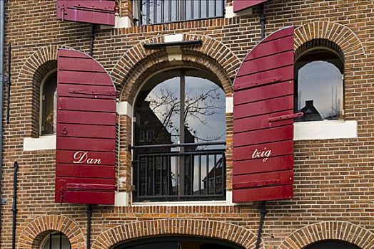 窗户,红色,百叶窗,房子,阿姆斯特丹,荷兰,欧洲