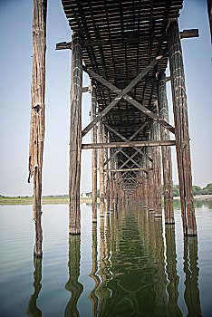 乌本桥,上方,湖,柚木,桥,世界,阿马拉布拉,曼德勒,区域,缅甸