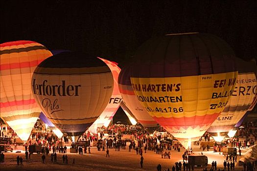 热气球,发光,夜空,萨尔茨堡,奥地利,欧洲