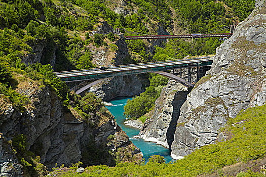 公路,桥,历史,上方,河,峡谷,南岛,新西兰