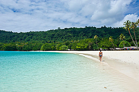游客,青绿色,水,白沙,香槟,海滩,岛屿,瓦努阿图,南太平洋
