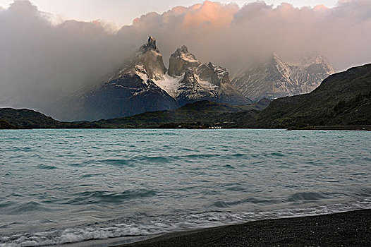 山峦,湖,早,早晨,巴塔哥尼亚,智利,南美