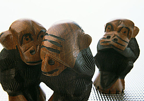 三个,智慧,猴子,雕塑,特写