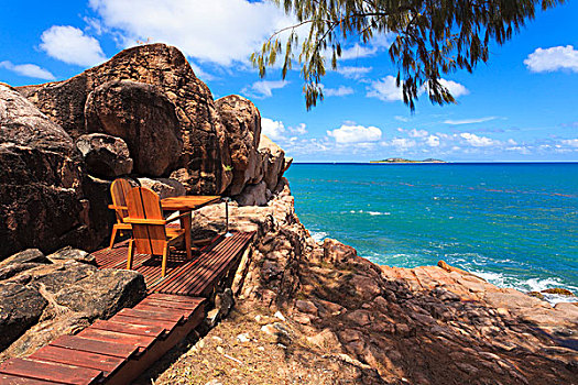 桌子,椅子,海洋,普拉兰岛,塞舌尔