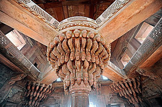 柱子,观众,皇宫,胜利宫,世界遗产,北方邦,北印度,印度,南亚,亚洲
