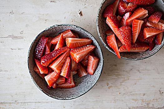 切片,草莓,小碗