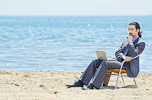 商务人士,工作,笔记本电脑,海边