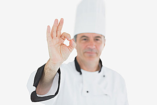 头像,厨师,展示,ok,手势,白色背景