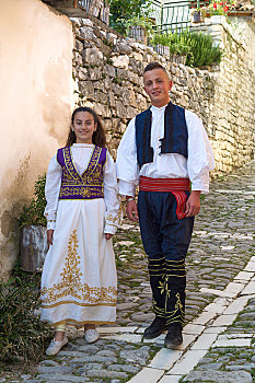 多,传统服装,培拉特,阿尔巴尼亚,欧洲