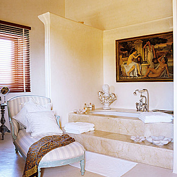 浴室,躺椅,正面,大理石,浴缸