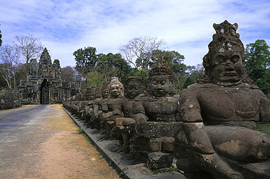 柬埔寨,吴哥,吴哥窟,南门,雕塑,魔鬼