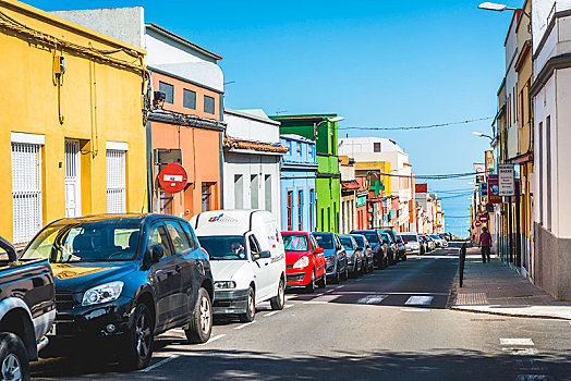 街道,彩色,房子,圣克里斯托瓦尔,泻湖,特内里费岛,加纳利群岛,西班牙,欧洲