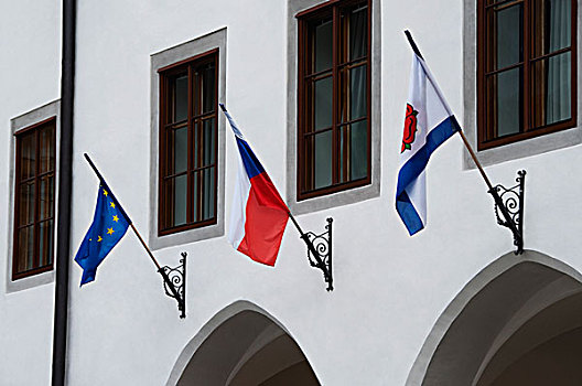 仰视,国旗,克鲁姆洛夫,南,波希米亚风格,区域,捷克共和国