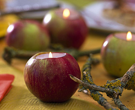 苹果树,苹果,茶烛,固定器具,枝条