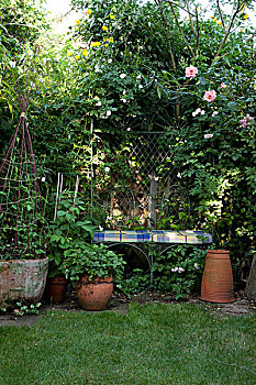 郊区,花园,座椅,特写,泰晤士河畔金斯顿区,英格兰,英国