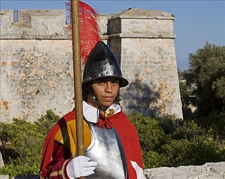 马耳他,守卫,历史,服饰,圣殿骑士,骑士,站立,户外,入口,中世纪,城墙