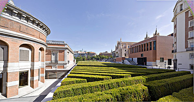 树篱,老,建筑,新,普拉多博物馆,马德里,西班牙