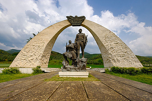拱形,释放,纪念建筑,山谷,阿尔巴尼亚,欧洲