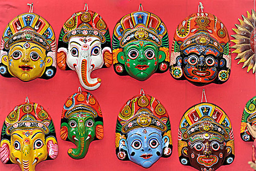 面具,纪念品,旅游,市场,巴克塔普尔,加德满都山谷,尼泊尔,亚洲