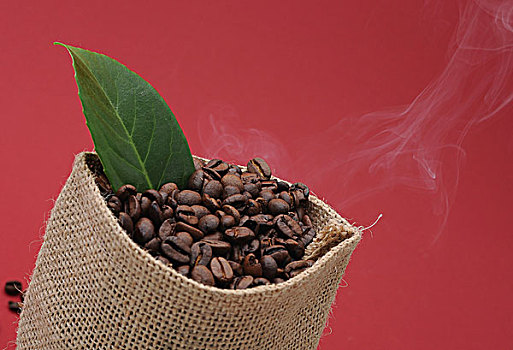 咖啡豆,粗麻袋,蒸汽,烤,咖啡