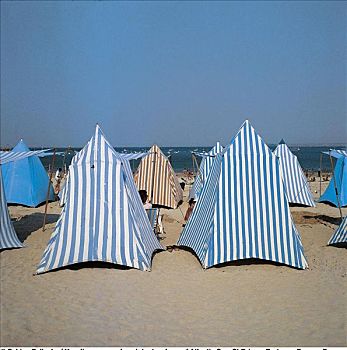 海滩,帐篷,布列塔尼半岛,法国,欧洲