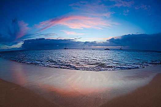 日落,卡亚纳帕里,海滩,毛伊岛,夏威夷,美国