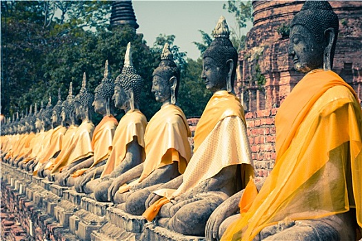 排列,佛像,寺院,大城府,曼谷,泰国