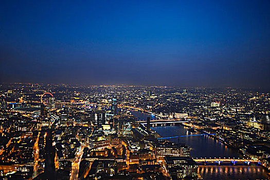 俯视,城市,泰晤士河,夜晚,伦敦,英格兰,英国