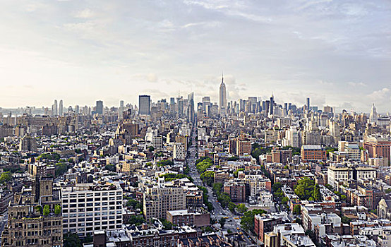 纽约,天际线,风景,北方,向上,美洲大道,曼哈顿,日落