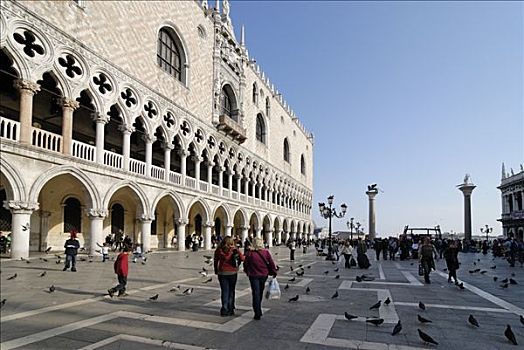 公爵宫,宫殿,圣马可广场,两个,圆柱,圣马科,威尼斯,意大利,欧洲