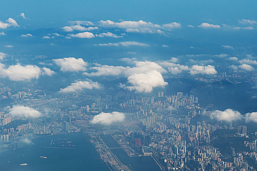 香港,天际线,风景,飞,飞机