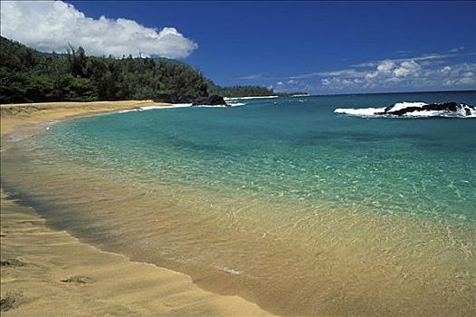 夏威夷,考艾岛,北岸,海滩,青绿色,水,白沙