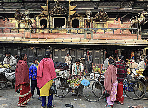 尼泊尔,加德满都,神祠,市场,人