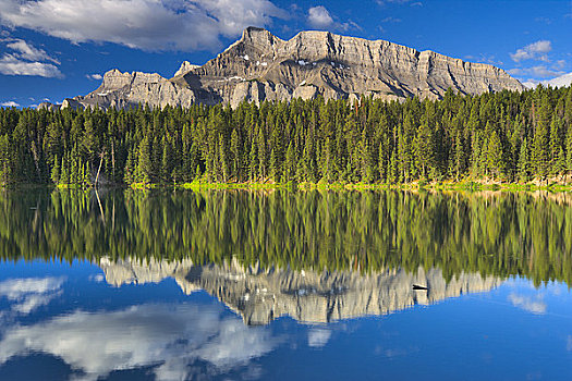 反射,树,湖,伦多山,班芙国家公园,艾伯塔省,加拿大