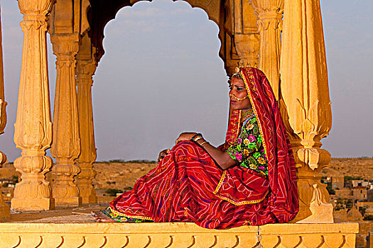 印度,拉贾斯坦邦,坐,女人,一个,陵墓,画廊